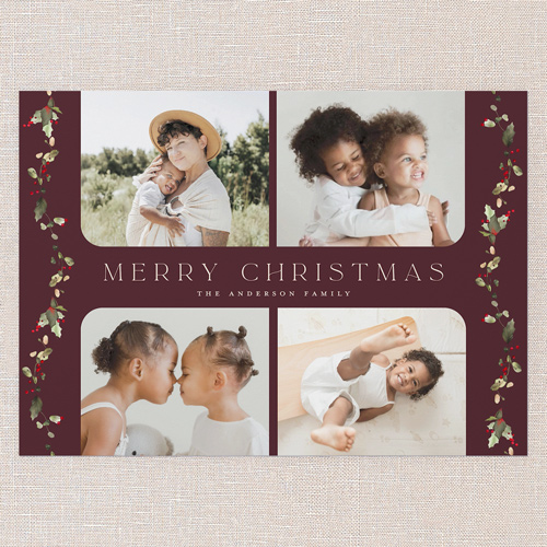 Draped Holly Holiday Card, Red, none, 5x7 Flat, Christmas, Luxe Double-Thick Cardstock, Square, Rich Burgundy