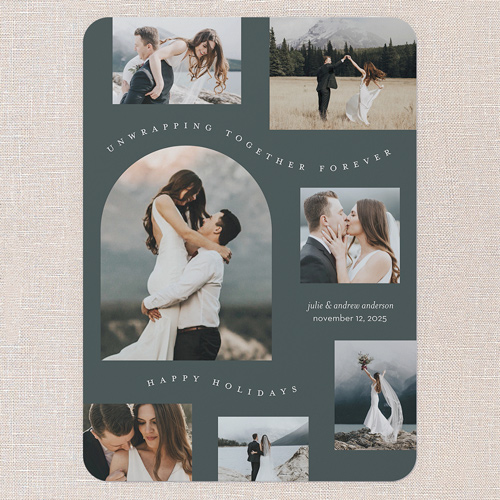 Wavy Wanderlust Holiday Card, Grey, 5x7 Flat, Holiday, Pearl Shimmer Cardstock, Rounded, Burnt Ash