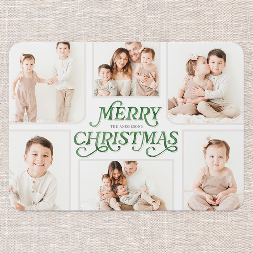 Painted Penmanship Holiday Card, Green, 5x7 Flat, Christmas, 100% Recycled Cardstock , Rounded, Forest