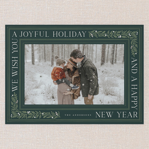 Framed Tidings Holiday Card, Green, 5x7 Flat, Holiday, 100% Recycled Cardstock , Square, Pine Grove