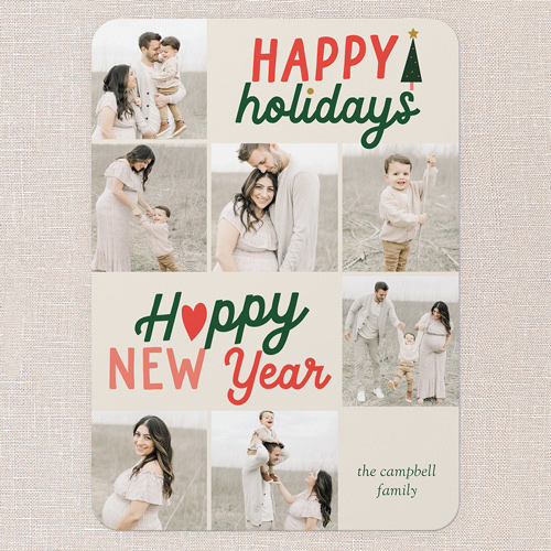 Festive Grid Holiday Card, Beige, 5x7 Flat, Holiday, Pearl Shimmer Cardstock, Rounded, Cream