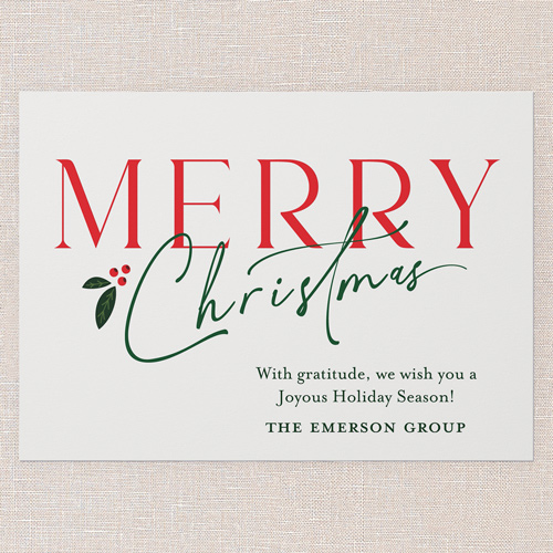 Holly Script Holiday Card, White, 5x7 Flat, Christmas, 100% Recycled Cardstock , Square, White