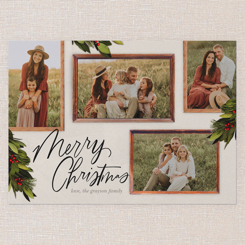 Rustic Berry Frames Holiday Card, White, 5x7 Flat, Christmas, Standard Smooth Cardstock, Square, Almond