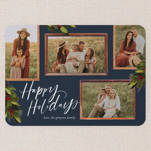 Rustic Berry Frames Holiday Card, Blue, 5x7 Flat, Holiday, 100% Recycled Cardstock , Rounded, Indigo