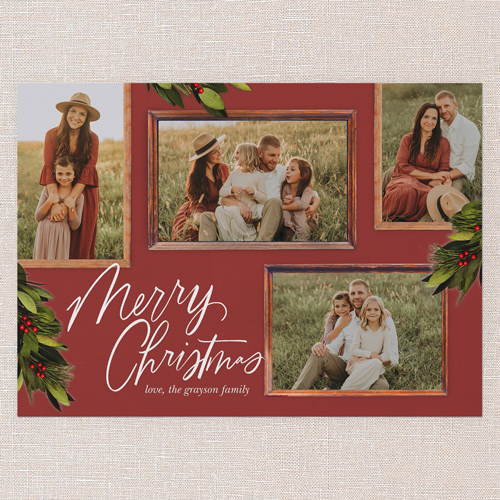 Rustic Berry Frames Holiday Card, Red, 5x7 Flat, Christmas, Pearl Shimmer Cardstock, Square, New Year