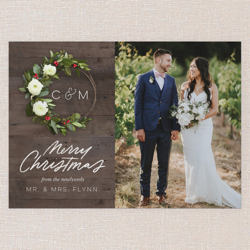 Wreath Union Holiday Card, Brown, 5x7 Flat, Christmas, 100% Recycled Cardstock , Square, Milk Chocolate