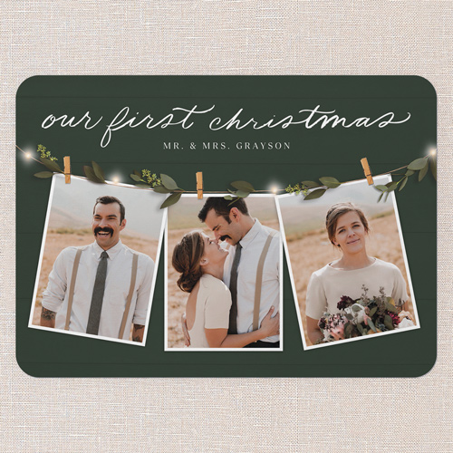 First Year Bliss Holiday Card, Green, 5x7 Flat, Christmas, 100% Recycled Cardstock , Rounded, Pine Grove