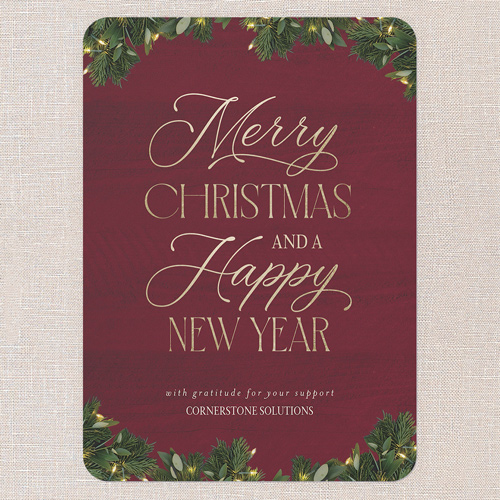Gilded Gratitude Holiday Card, Red, 5x7 Flat, Christmas, Matte, Signature Smooth Cardstock, Rounded, Cabernet
