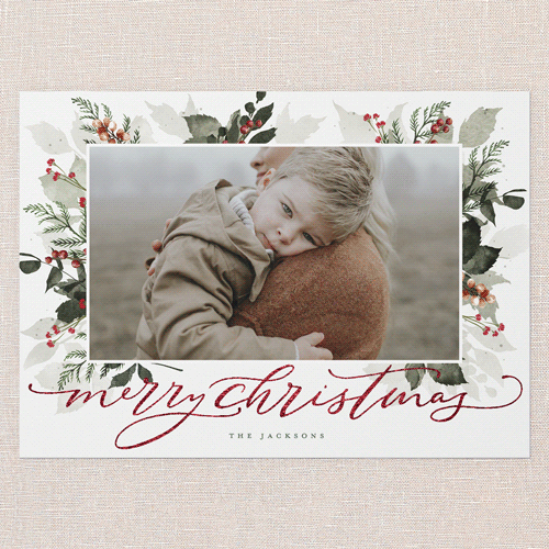 Botanical Wishes Holiday Card, White, Red Foil, 5x7 Flat, Christmas, Luxe Double-Thick Cardstock, Square, White