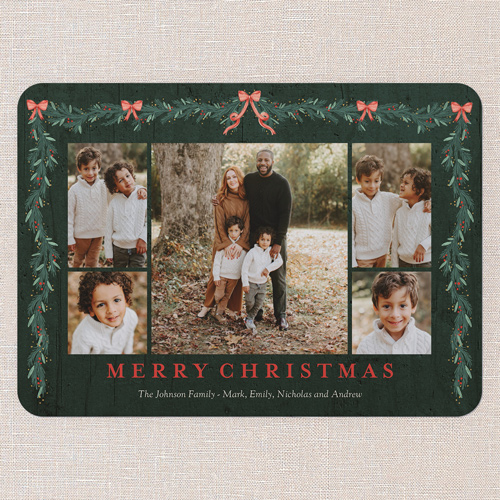 Classic Pine Border Holiday Card, Green, 5x7 Flat, Christmas, Pearl Shimmer Cardstock, Rounded, Spruce