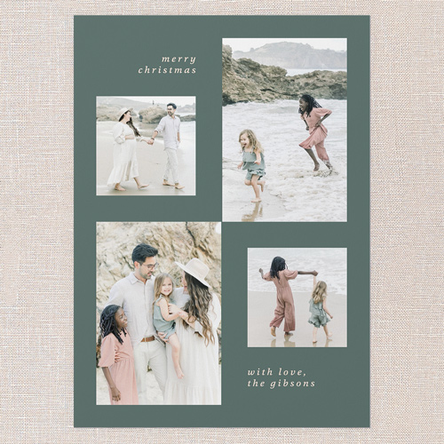 Timeless Grid Holiday Card, Green, 5x7 Flat, Christmas, 100% Recycled Cardstock , Square, Mantis