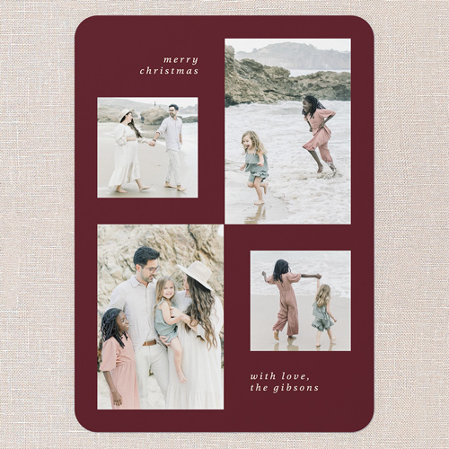 Timeless Grid Holiday Card, Red, 5x7 Flat, Christmas, Pearl Shimmer Cardstock, Rounded, Velvet