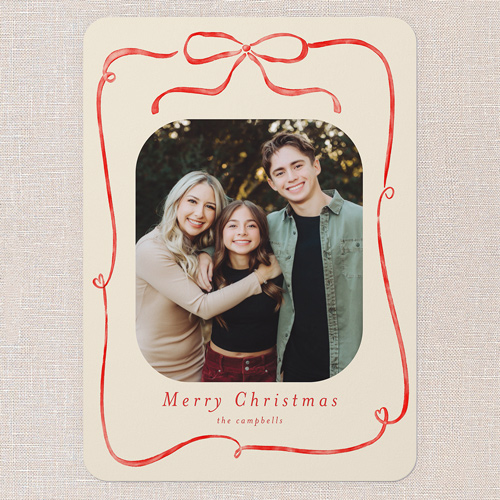 Ribbon Whimsy Holiday Card, Red, 5x7 Flat, Christmas, 100% Recycled Cardstock , Rounded, Apple