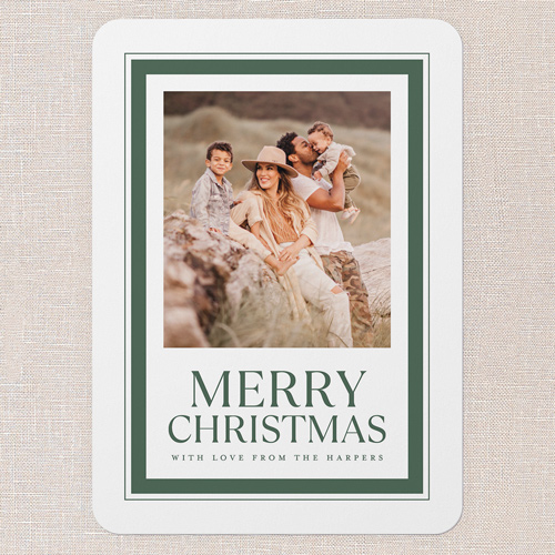 Classic Wishes Holiday Card, Green, 5x7 Flat, Christmas, Pearl Shimmer Cardstock, Rounded, Tree