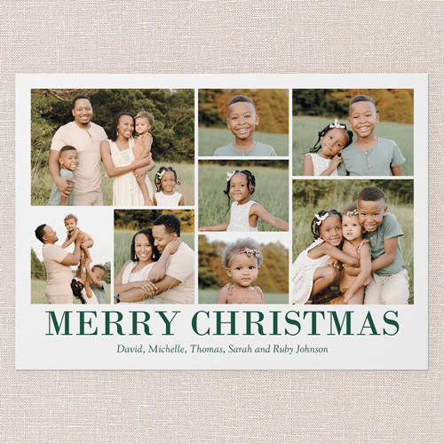 Blue Border Gallery Holiday Card, White, 5x7 Flat, Christmas, Pearl Shimmer Cardstock, Square, White