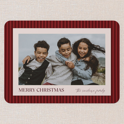 Timeless Stripe Holiday Card, Red, 5x7 Flat, Christmas, Standard Smooth Cardstock, Rounded, Velvet
