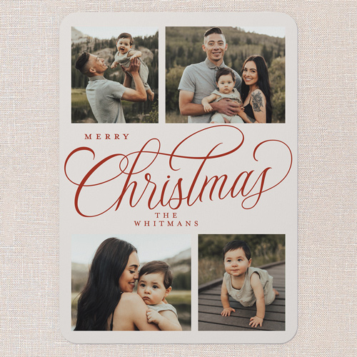 Modern Year Holiday Card, Red, 5x7 Flat, Christmas, Pearl Shimmer Cardstock, Rounded, Red