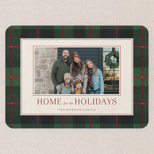 Checked Twice Holiday Card, Green, 5x7 Flat, Holiday, Pearl Shimmer Cardstock, Rounded, Forest