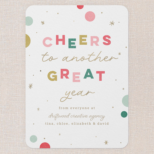 Playful Cheers Holiday Card, White, 5x7 Flat, Holiday, Standard Smooth Cardstock, Rounded, White