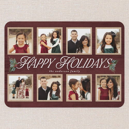 Woodland Sprigs Holiday Card, Red, 5x7 Flat, Holiday, Pearl Shimmer Cardstock, Rounded, Velvet