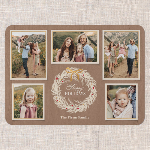 Wreath Gathering Holiday Card, Beige, 5x7 Flat, Holiday, Standard Smooth Cardstock, Rounded, Latte