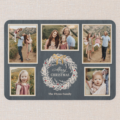 Wreath Gathering Holiday Card, Blue, 5x7 Flat, Christmas, Standard Smooth Cardstock, Rounded, Blue