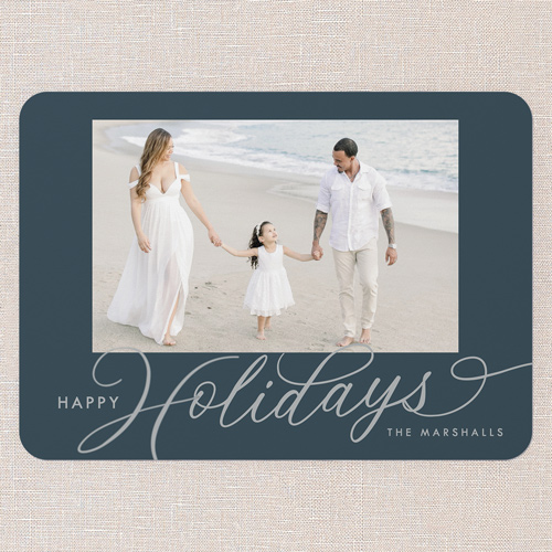 Classic Scripted Holiday Card, Grey, 5x7 Flat, Holiday, 100% Recycled Cardstock , Rounded, Thunder