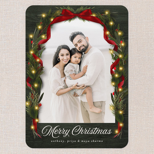 Ribbon Glow Holiday Card, Green, 5x7 Flat, Christmas, Standard Smooth Cardstock, Rounded, Forest