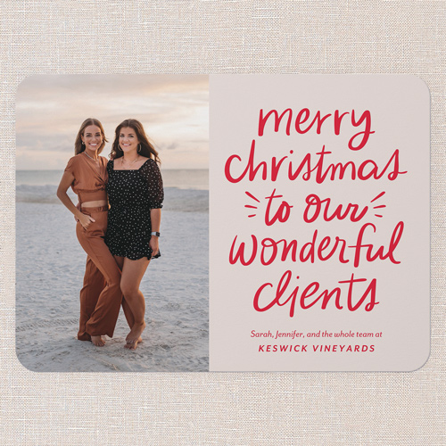 Client Cheer Holiday Card, Red, 5x7 Flat, Christmas, Pearl Shimmer Cardstock, Rounded, Bright Red