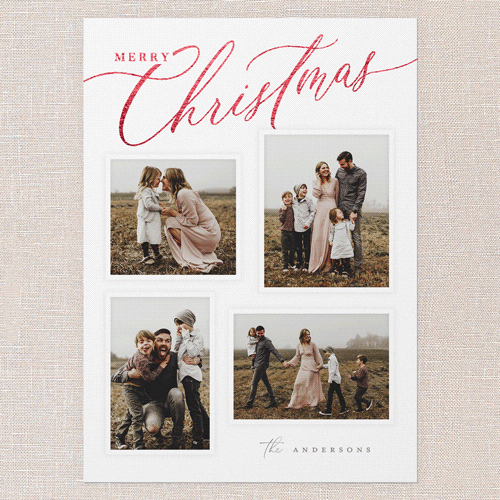 Golden Script Blessings Holiday Card, Red Foil, White, 5x7 Flat, Christmas, Matte, Signature Smooth Cardstock, Square, White