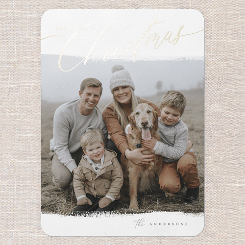 Golden Script Overlay Holiday Card, White, Gold Foil, 5x7 Flat, Christmas, Matte, Signature Smooth Cardstock, Rounded, White