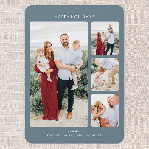 Simple Gathering Holiday Card, Blue, 5x7 Flat, Holiday, Pearl Shimmer Cardstock, Rounded, Wave