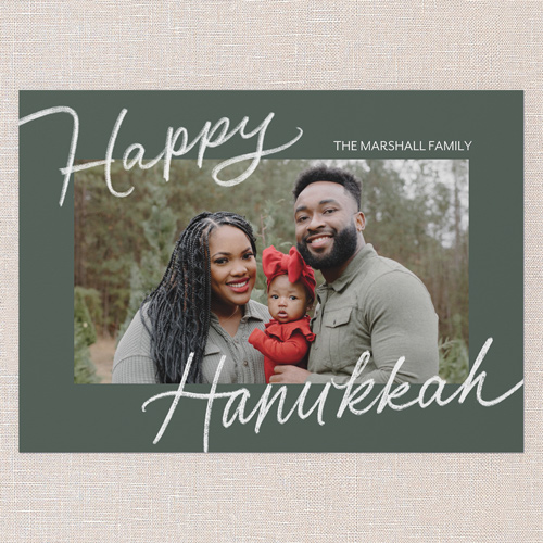 Signature Joy Holiday Card, Green, 5x7 Flat, Hanukkah, Pearl Shimmer Cardstock, Square, Green