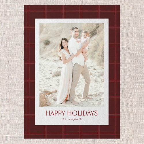 Cozy Plaid Frame Holiday Card, Red, 5x7 Flat, Holiday, Standard Smooth Cardstock, Square, Apple