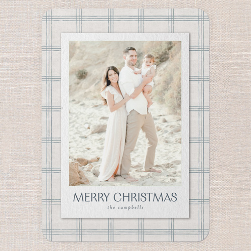 Cozy Plaid Frame Holiday Card, Beige, 5x7 Flat, Christmas, Pearl Shimmer Cardstock, Rounded, Cream