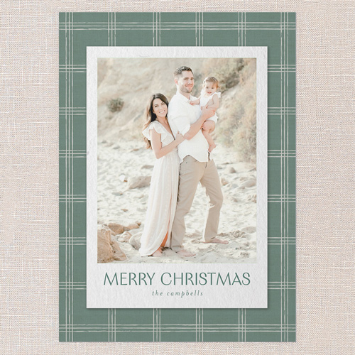 Cozy Plaid Frame Holiday Card, Green, 5x7 Flat, Christmas, Matte, Signature Smooth Cardstock, Square, Tree