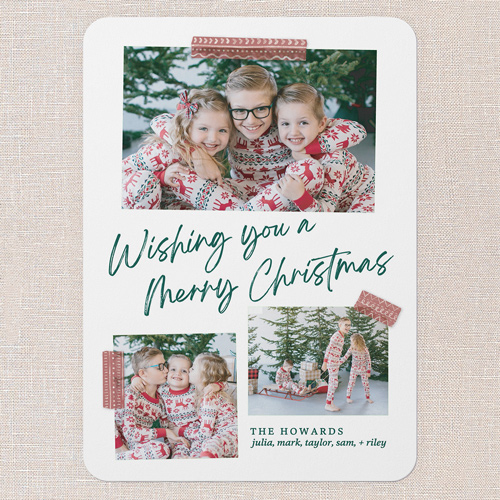 Scrapbook Moments Holiday Card, Green, 5x7 Flat, Christmas, 100% Recycled Cardstock , Rounded, Tropical