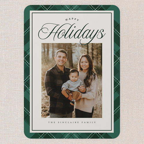 Heritage Border Holiday Card, Green, 5x7 Flat, Holiday, Pearl Shimmer Cardstock, Rounded, Forest