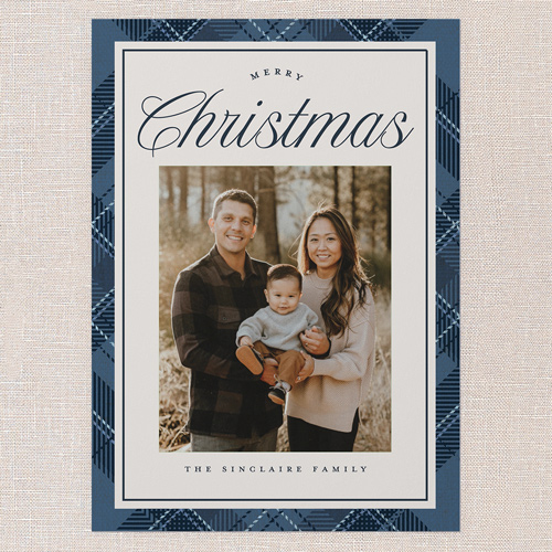 Heritage Border Holiday Card, Blue, 5x7 Flat, Christmas, 100% Recycled Cardstock , Square, Blue