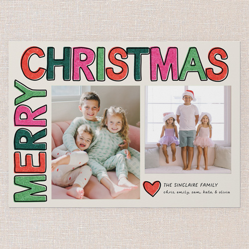 Color Pop Wishes Holiday Card, Grey, 5x7 Flat, Christmas, Pearl Shimmer Cardstock, Square, Whisper Gray