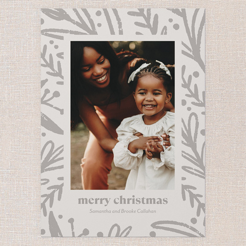 Tranquil Greenery Holiday Card, Grey, 5x7 Flat, Christmas, Pearl Shimmer Cardstock, Square, Whisper Gray