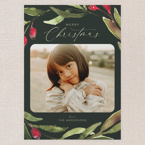 Watercolor Sprigs Holiday Card, Green, 5x7 Flat, Christmas, 100% Recycled Cardstock , Square, Pine Grove