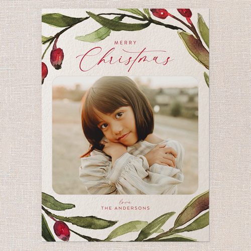 Watercolor Sprigs Holiday Card, Beige, 5x7 Flat, Christmas, Matte, Signature Smooth Cardstock, Square, Cream