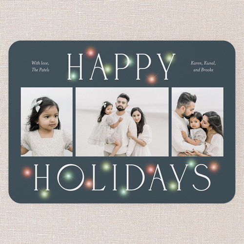 Luminous Glow Holiday Card, Orange, 5x7 Flat, Holiday, Pearl Shimmer Cardstock, Rounded, Blaze