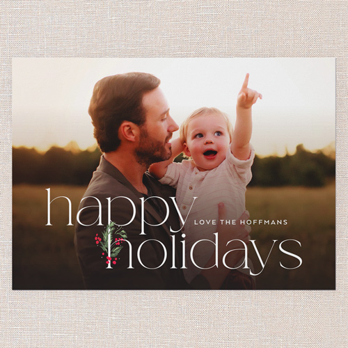 Holly Accent Holiday Card, White, 5x7 Flat, Holiday, 100% Recycled Cardstock , Square, White