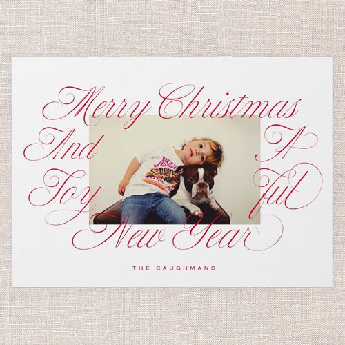 Flourish Joy Holiday Card, White, 5x7 Flat, Christmas, Pearl Shimmer Cardstock, Square, White