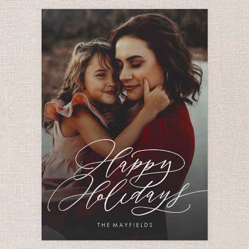 Luxe Flourish Holiday Card, White, Silver Foil, 5x7 Flat, Holiday, Pearl Shimmer Cardstock, Square, White