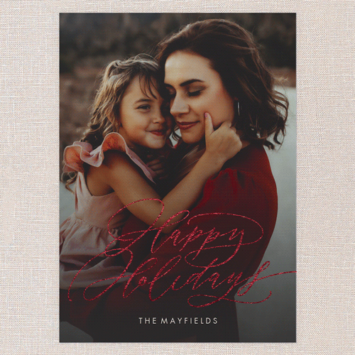 Luxe Flourish Holiday Card, Red Foil, White, 5x7 Flat, Holiday, Pearl Shimmer Cardstock, Square, White