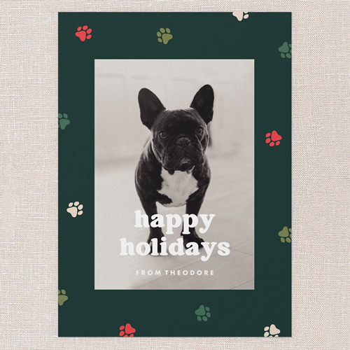 Pawprint Wishes Holiday Card, Green, 5x7 Flat, Holiday, 100% Recycled Cardstock , Square, Pine Grove