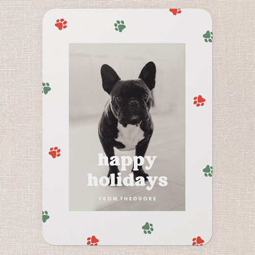 Pawprint Wishes Holiday Card, White, 5x7 Flat, Holiday, Matte, Signature Smooth Cardstock, Rounded, White